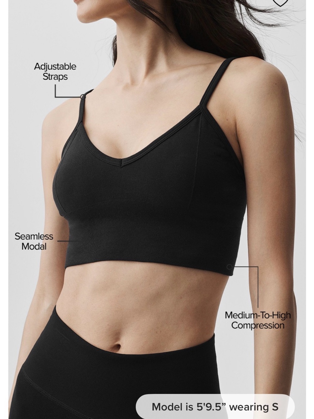 ALO Yoga Black V-Neck Seamless Bralette